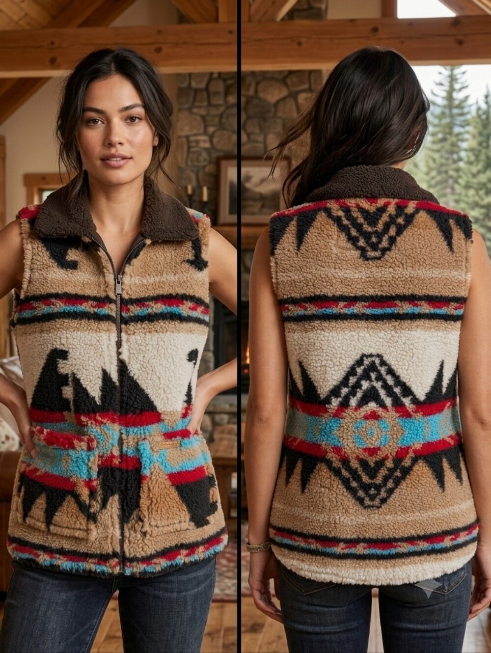 Powder River Outfitters Aztec Jacquard Fleece Vest Women’s Small